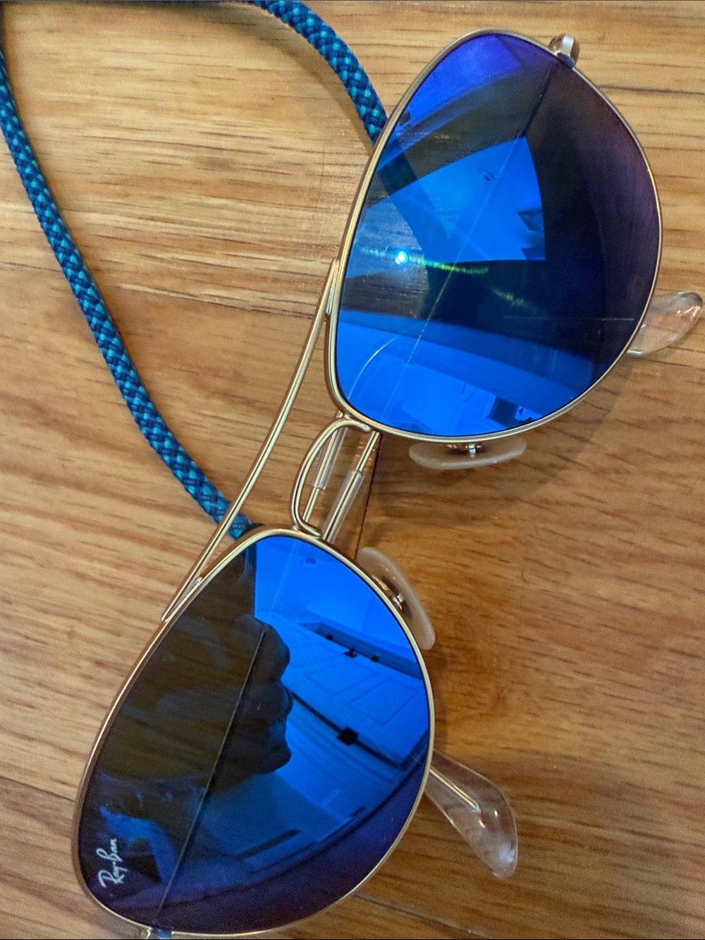 Kids Ray-Ban Gold Frame Sunglasses with Blue Mirrored Lenses